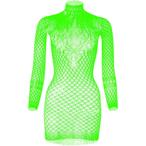 PSK Dam Lingerie Klänning Långärmad Hål Chemise Babydoll Bodysuit Klänning Clubwear Grön One Size