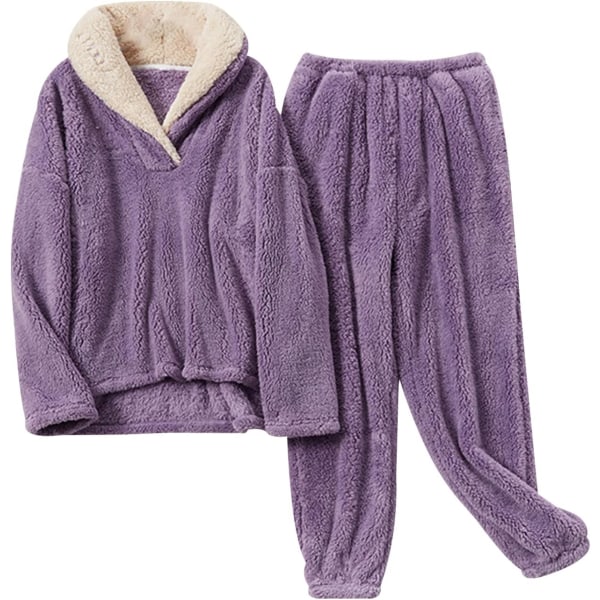 uo Dam Fluffy Pyjamas Set Fleece Pullover Byxor Lös Plysch Sovkläder 2 Delar Pjs Set Varm Loungewear Fuzzy Lila Liten