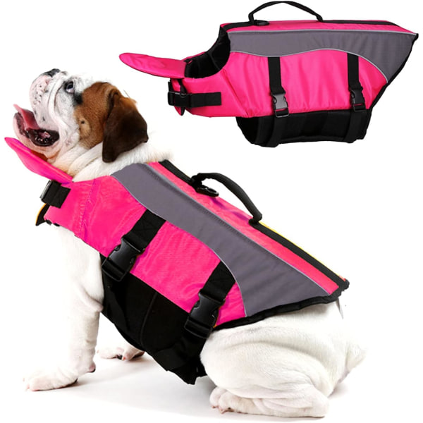 Fnch Bulldog flytväst med flytande platta och reflekterande ränder, CDIYTOOL Professionella hundsäkerhetsvästar för simning, hundräddningsväst (bröstband)