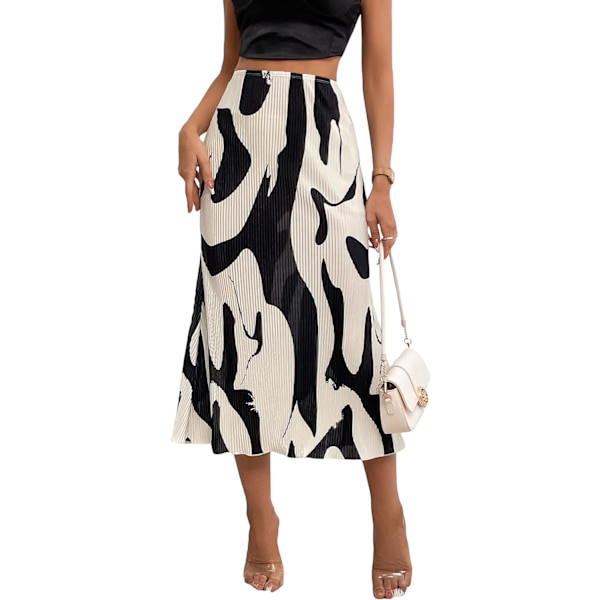 dusa Dam High Waist Graphic Print A Line Plisserad Lång kjol Svart Vit Medium