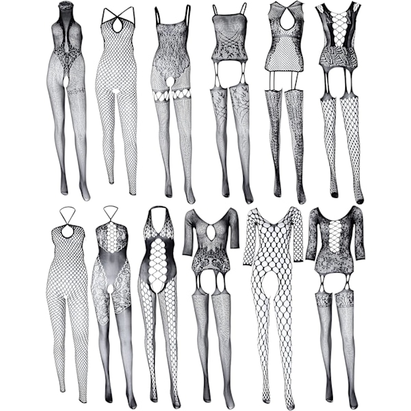 Pieces Dam Fishnet Lingerie Mesh Babydoll Bodysuit Lace Smock Lingerie för Kvinnor Fancy Style