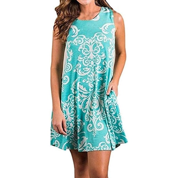 at Dam Sommarklänningar Strand Casual T-shirt Plus Size Blommig Kortärmad Lös Flytande Sommarklänningar Boho Ljusgrön X-Large