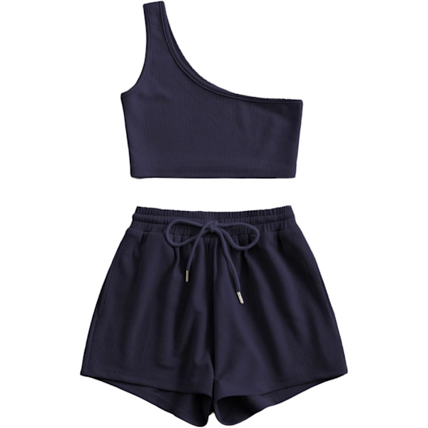 dusa Dam One Shoulder Tank Top och Lounge Shorts 2 Piece Tracksuit Set Navy Blue-1 Medium