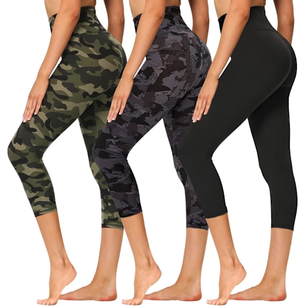 hay 3-pack högmidjade capri leggings för kvinnor - magkontroll träningsbyxor - reg & plus size