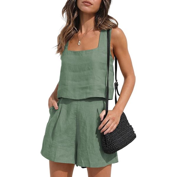 N Damkläder Två Delar Linne Matchande Set 2 Delar Lounge Shorts Crop Tank Tops 2023 Trendiga Kläder Sommarsemester