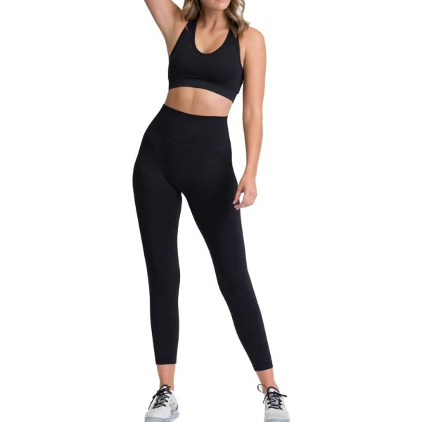 sv träningskläder 2 delar Set Gym Träningssömlösa Yoga Leggings med Sports BH Fitness Activewear, Black Small
