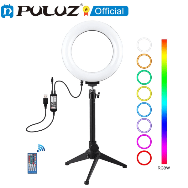 6 tums RGBW med stativ, skrivbordsstöd och justerbar USB ring, LED-lampor f