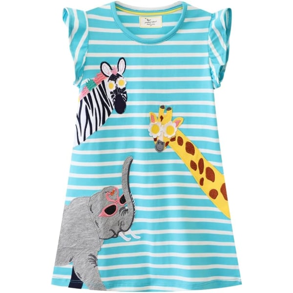 gshilian flickor bomull långärmade klänningar Söt tecknad randig festklänning giraff&blå 7 år