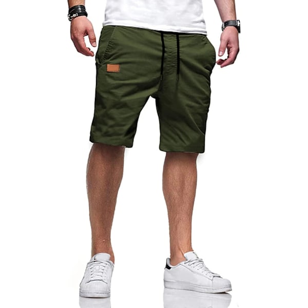 Herrshorts Casual Classic Fit Athletic Workout Golf Shorts Bomull Cargo Shorts för Män Sommar Strandshorts med 4 Fickor