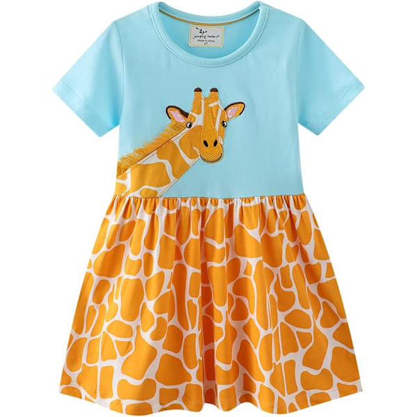 gshilian Flickor Bomull Långärmad Klänningar Söta Seriefigur Randig Festklänning Giraff & Blå 4T