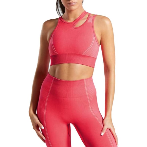 oWei Kvinnor 2-delade träningskläder Sport-BH Sömlösa Leggings Yoga Gym Activewear Set Röd Liten