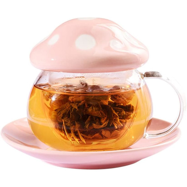 acona Glas Svampformad Tekopp Fat Set Kaffe Mugg med Filterkopp Rosa