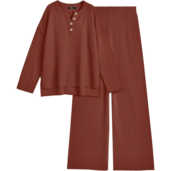 SORY Dam 2-delade trendiga outfits Oversized Slouchy matchande loungewear set Bekväma stickade loungewear tröjset Tegelröd Liten