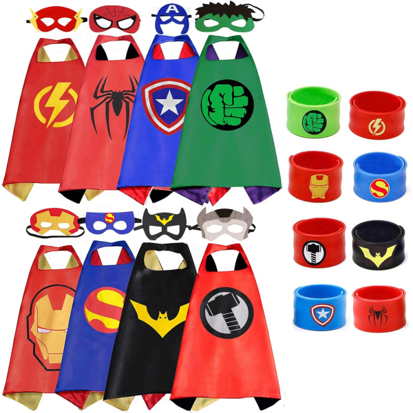 Ks Kostymer 8st Superhjältekaper för pojkar Dress Up Party Favors (8-pack med armband)