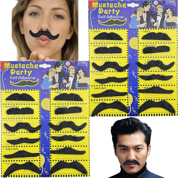 ewamt 24 st falska mustascher, svarta mustascher, maskeradkläder, självhäftande, roliga mustascher för maskeradfest, födelsedagskostym