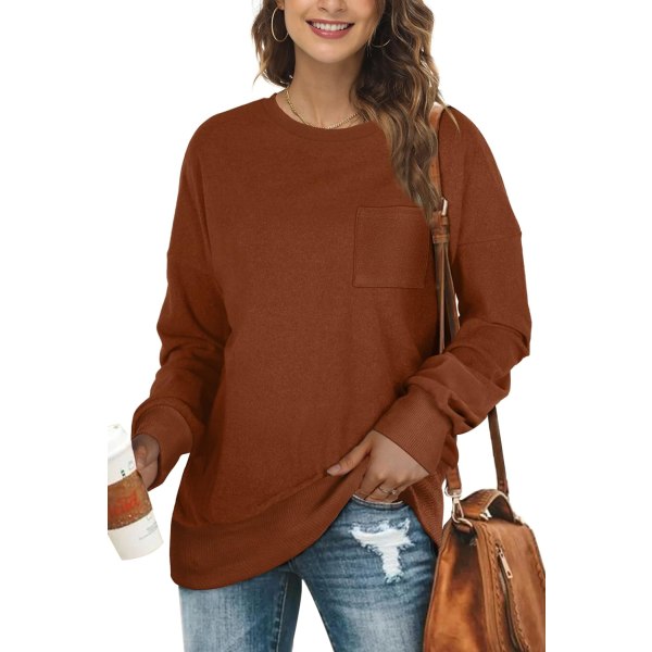 EFAN Sweatshirts för kvinnor Crewneck långärmade skjortor Y-caramel Medium