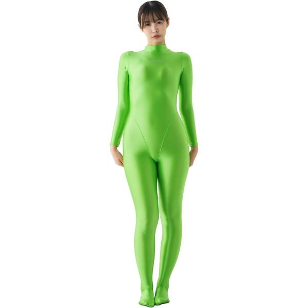 HEX Satin Spandex Catsuit Glänsande helkroppsdräkt Dam Sexig Kostym Unitard Zentai Grön Medium