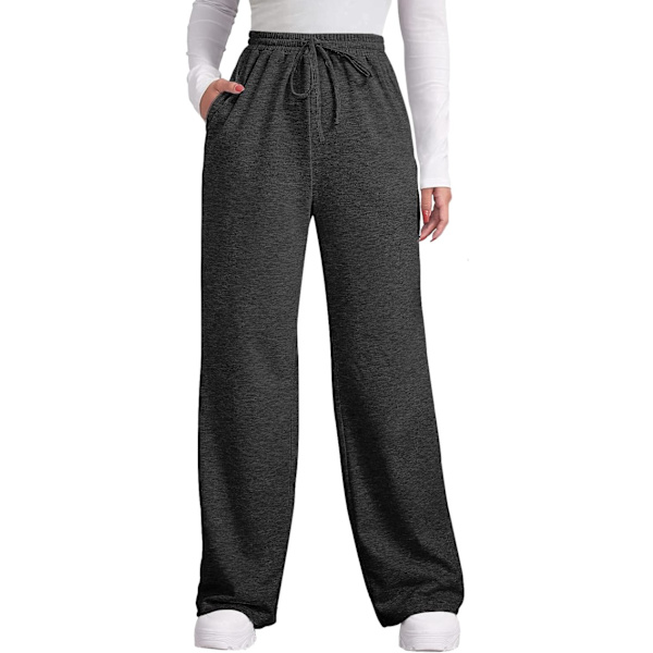 EFAN Dam höstbyxor med fickor vinter elastisk midja sweatpants vida ben dragsko byxor S-XXL mörkgrå X-Large