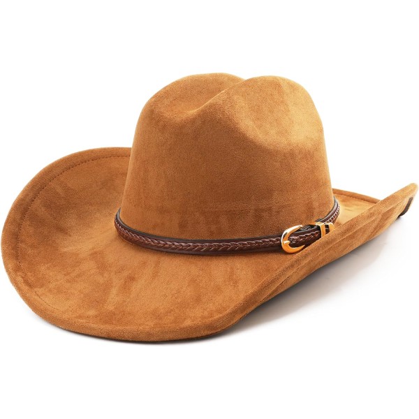 esh Vuxen Kvinnor Män Cowgirl Filt Dräkt med bred brätte Western Cowboyhatt S-brun