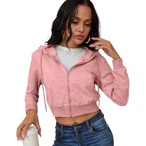 's Dragkedja upp Hoodies Klippt Cardigan Jacka Snörning Huvtröjor Casual Långärmad Topp… O-rosa Medium
