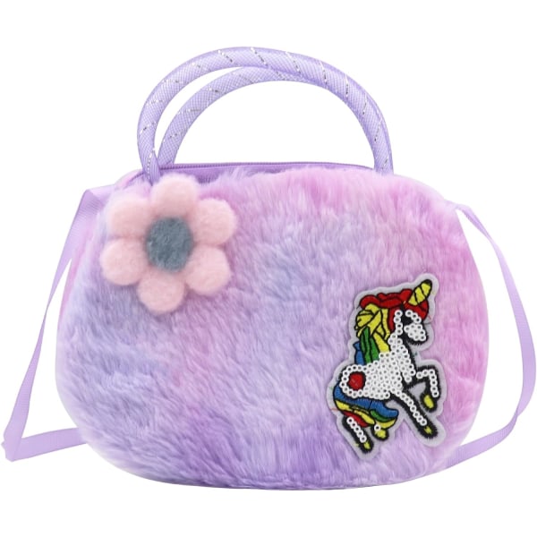 s Småbarn Rainbow Plush Unicorn Crossbody Bag Plånbok Mini Myntväska för pojkar Flickor Lila (sadel