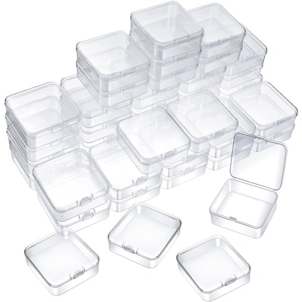 Förpackningar genomskinliga små plastbehållare Transparent förvaringslåda med gångjärnslock för små föremål Hantverkssmycken (2,12 x 2,12 2,52 x 2,52 x 0,79 tum