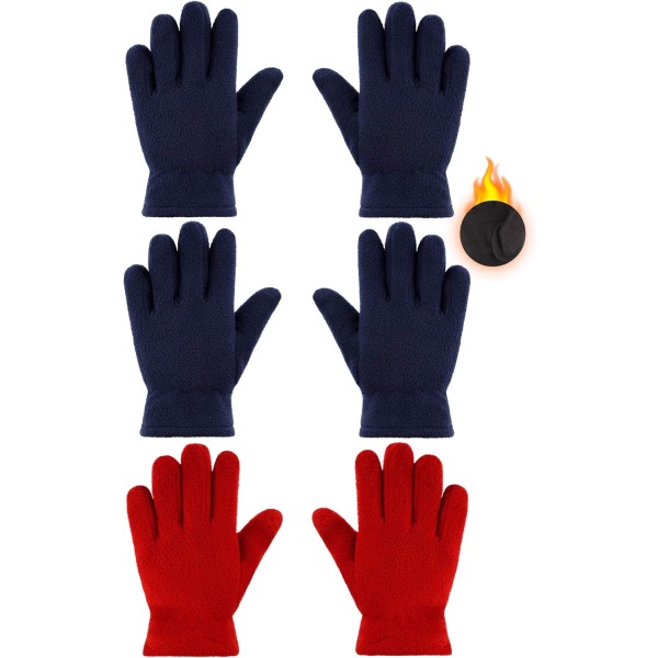 INIOR 3 par barn fleece vinterhandskar varma full fingerhandskar för pojkar flickor barn snö utomhusaktiviteter Suppli röd, marinblå 5-8 år