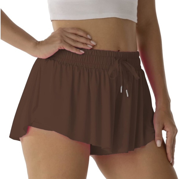 Atletiska shorts för kvinnor löpning tennis fjärilsshorts flickor 2-i-1 dubbellager snabbtorkande bekväma shorts Caramel Brown X-Small