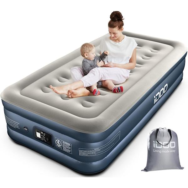 O Queen Size Luftmadrass, Uppblåsbar Säng med Inbyggd Pump, 3 Min Snabb Självuppblåsning/Tömning Luftmadrass, Uppblåsbar Säng Höjd 38cm Singel