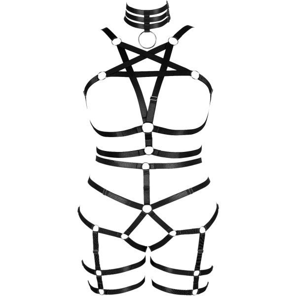 OHSS Kvinnor Helkroppsbröstband pentagram Underkläder Strumpebandsdräkt Gothic Plus Size Bur BH Carnival Halloween Svart
