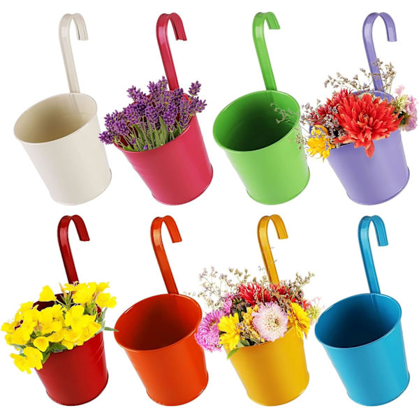 isolt 8-pack hängande blomkrukor i metall, färgade