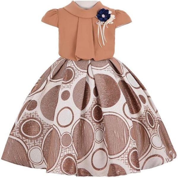 Cosplay Elegant Flower Glown Dress för flickor Young Adult Fashion Bow Flower Kids Party Festival Åldrar 5-9 år gammal Brun 8 år