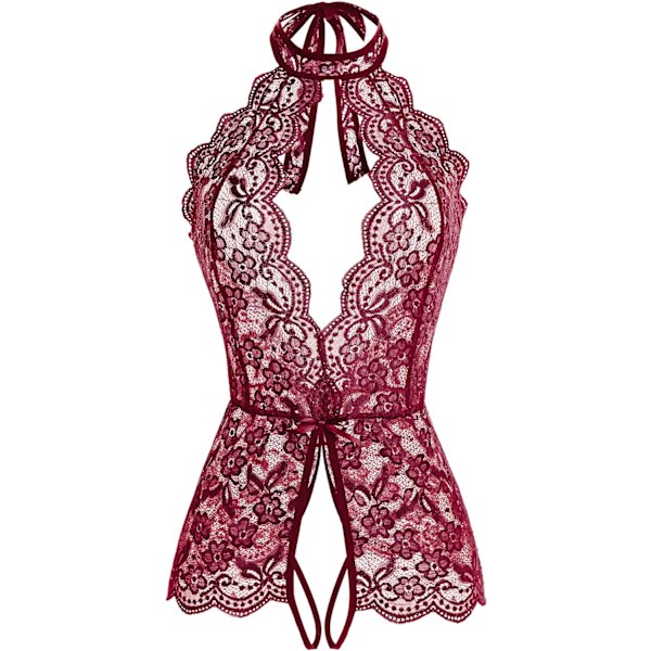 boon Kvinnors En Delad Underkläder Spets Sexig Baby Dolls Teddy Nattkläder Vinröd 4X-Large