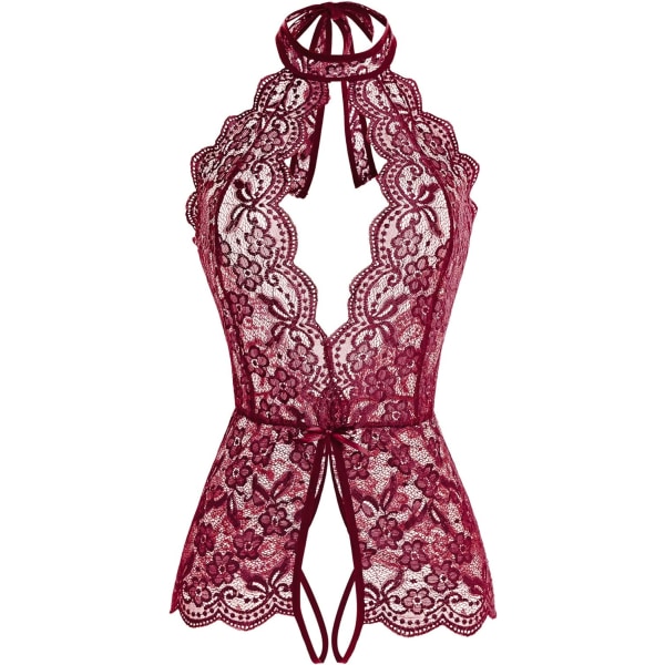 en Lingerie för kvinnor djup V-ringad halterneck en del teddy body rödvin 3X-Large