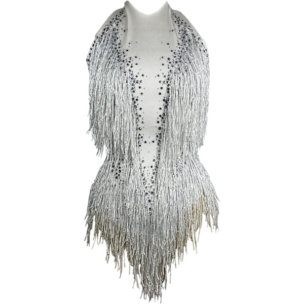AODS Glittrande Diamante Frans Bodysuit Kvinnor Sexig Dansare Fira Outfit Bal Bar Födelsedag Nattklubb Drag Queen Kostym Vit