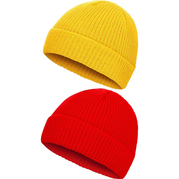 INIOR 2 delar Vinterkort Fisherman Beanie Hat Trawler Beanie Watch Hat Edge Skallcap för män Röd och gul One Size