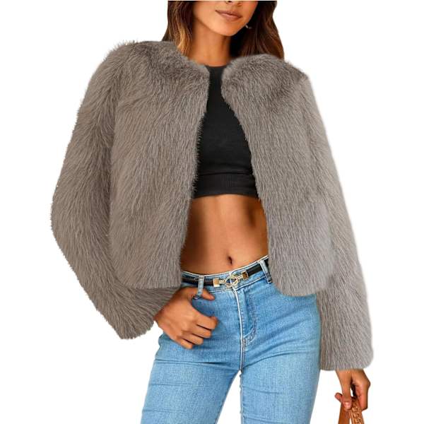 ysyt Kvinnors Klippta Konstgjord Pälsjacka Vinterrockar Långärmad Öppen Framsida Cardigan Casual Fluffy Parka Shaggy Kort Rock