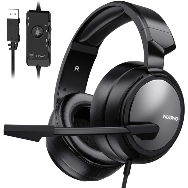GOO N12 Gaming Headset för PS4, PC, 7.1 Surround Sound Over Ear-hörlurar med brusreducerande mikrofon, on-line volym/MIC grå