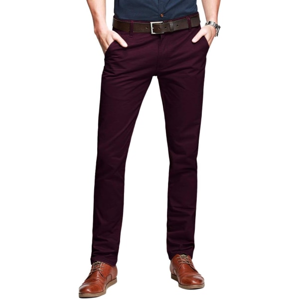 ch Mens Slim Tapered Flat Front Casual Pants 8025 Wine Red 30