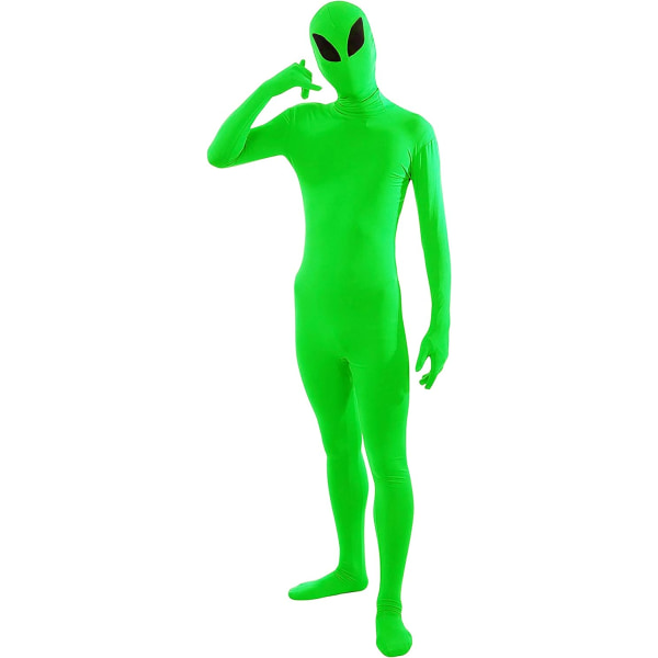 ler Spandex för män och kvinnor för hela kroppen Zentai Costume Bodysuit Lime Green Alie X-Large