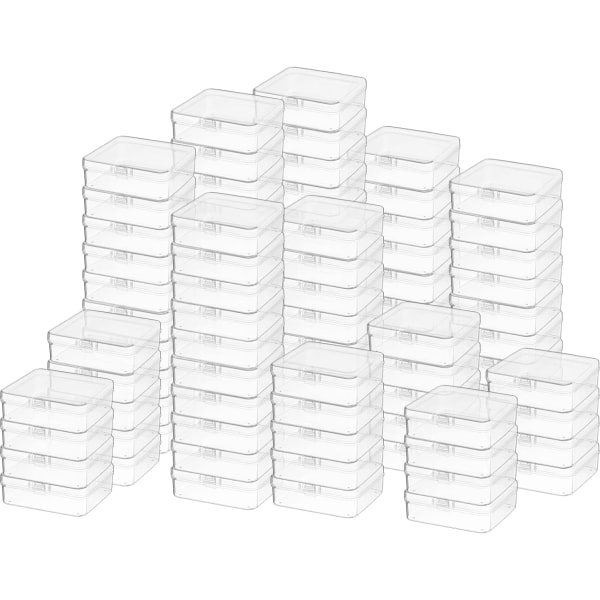 INIOR 100 st klara plastpärlor Förvaringsbehållare Låda Liten genomskinlig låda med gångjärn Liten case Mini fyrkantig 2,9 X 2,9 X 1 tum