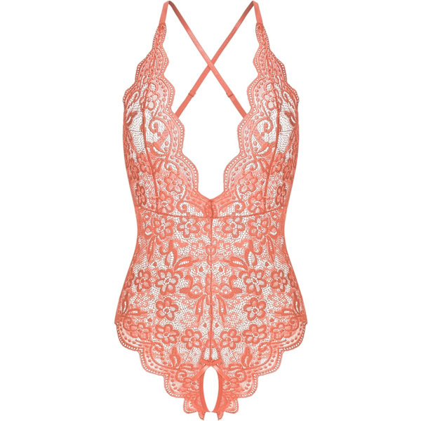 aima Lingerie för kvinnor One Piece Teddy Lingerie Sexy V Neck Chemise Lace Babydoll Rosa X-Large