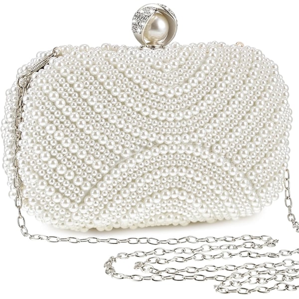 al Pearl Clutch Purse Women Evening Bag Beaded Handbag Artificial Pearl Bride Purse with Chain for Wedding 1920s Party