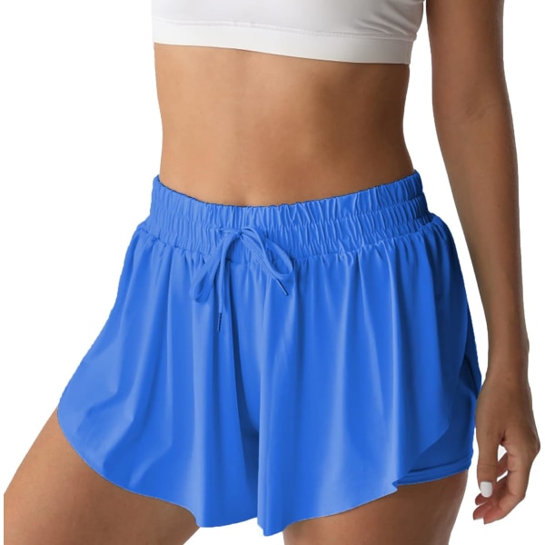Atletiska shorts för kvinnor löpning tennis Butterfly shorts flickor 2-i-1 dubbellager snabbtorkande bekväma shorts Royal Blue X-Large