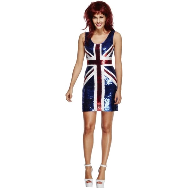 iffy's Women's Fever All That Glitters Rule Britannia-kostym, Union Jack-klänning med paljetter, Jorden runt, Feber, storlek 10-12, 25001