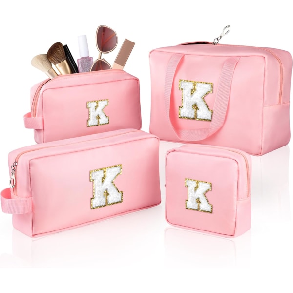 EAST Personlig Resväska Kosmetiska Väskor Bärbar Toalettväska Vattentät Nylon Makeup Organizer Monogram Presentpåse för Kvinnor, 4 Storlekar (Rosa), Rosa, A