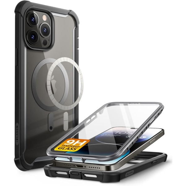 lason Ares Designad för iPhone 14 Pro Case Kompatibel med MagSafe 6,1 tum (2022), Dual Layer Rugged Clear Bumper Case Svart