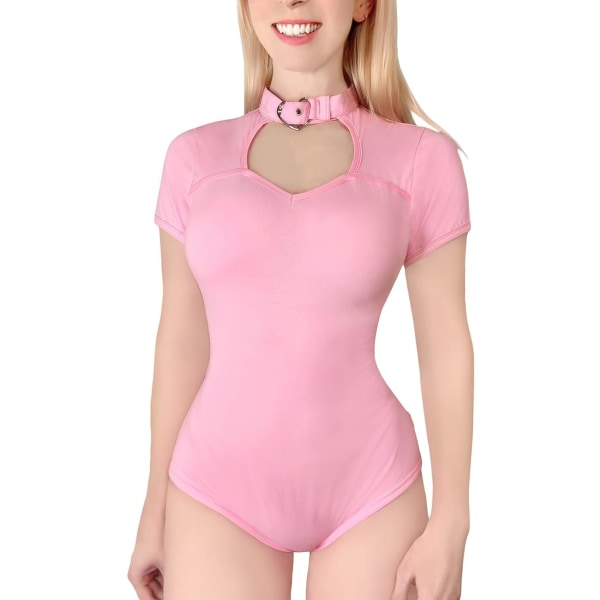 tleforbig Cotton Button Gret Romper Onesie Pyjamas Bodysuit - Collared Pink X-Large