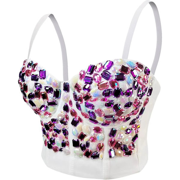 en:s handgjorda strass diamant push up bustier crop top punk korsett bh väst #1 flerfärgad W X-Small