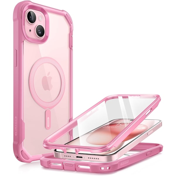 lason Ares Mag för iPhone 15 Fodral/iPhone 14 Fodral/iPhone 13 Fodral [6,1 tum], [MagSafe-kompatibel] Helkropp Stötsäker Ru Rosa